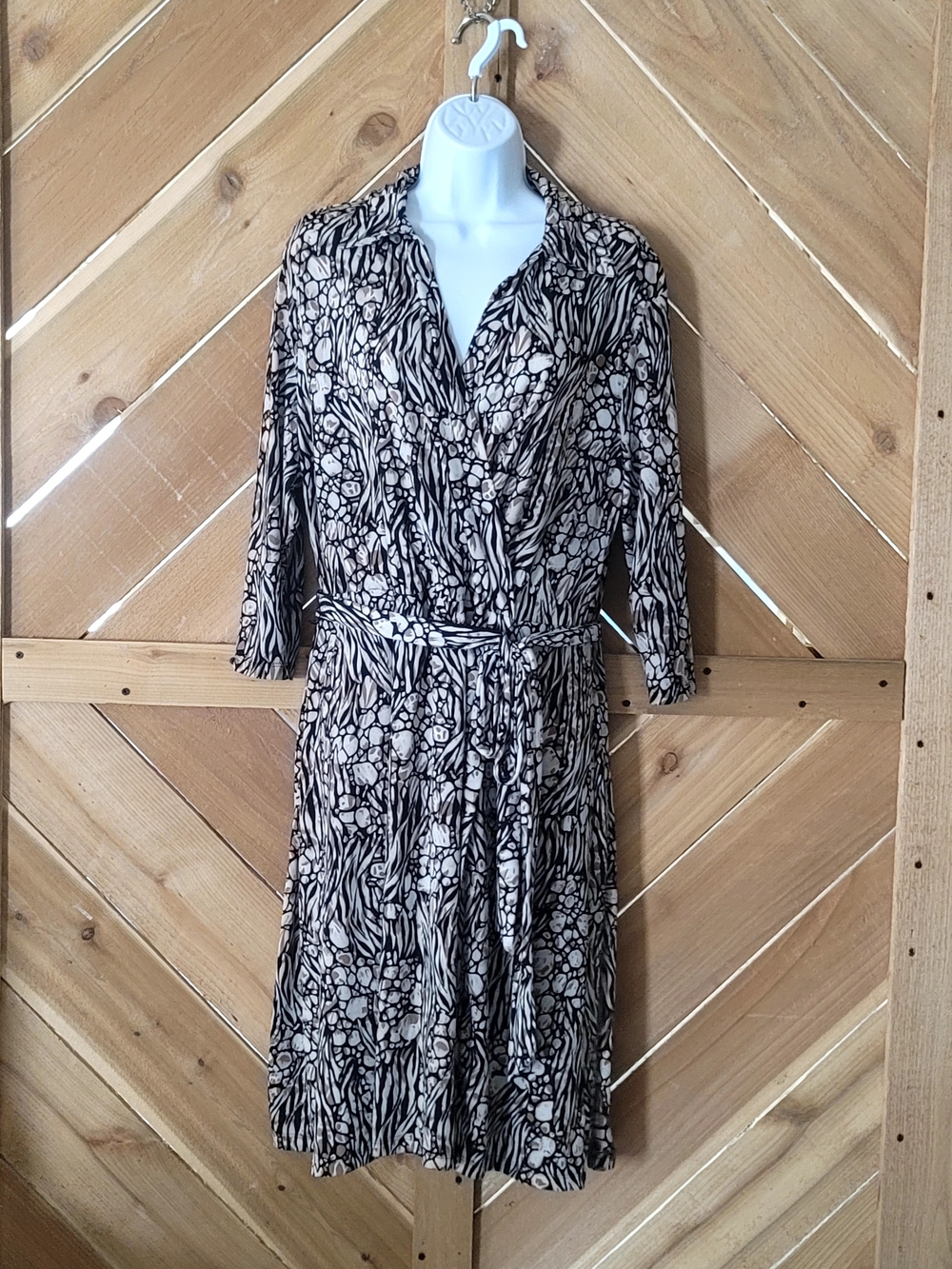 George Black and Cream Top Wrap Dress with Tie